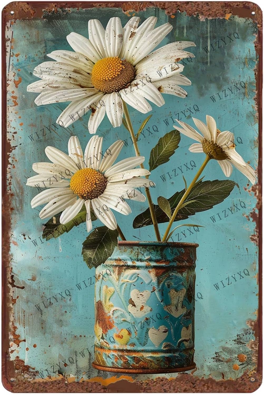 Home Decor Kolkata - Papan Tanda Logam Bunga Daisy Putih