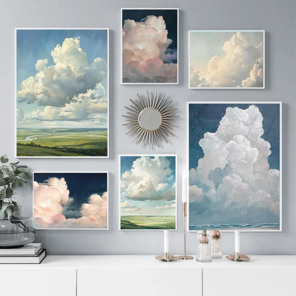 Home Decor Minimal - Abstrak Minimalis Awan Putih Besar dan