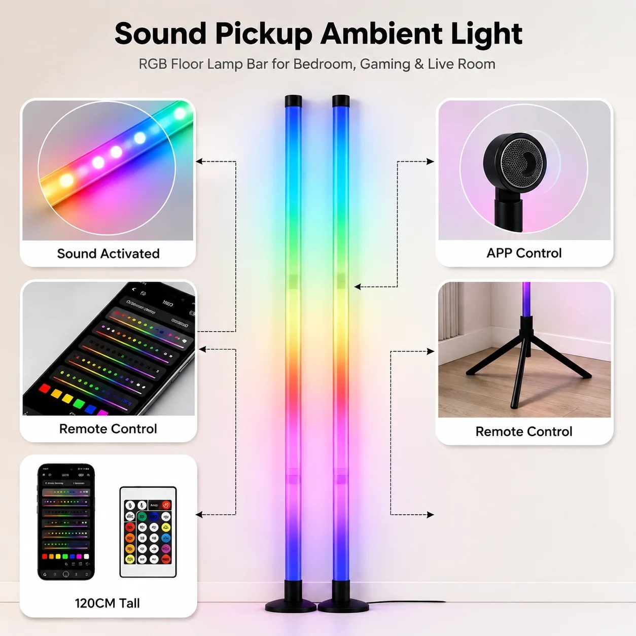 2PCS Lampu Lantai RGB 120CM, L - Home Decor Light ulasan dan harga